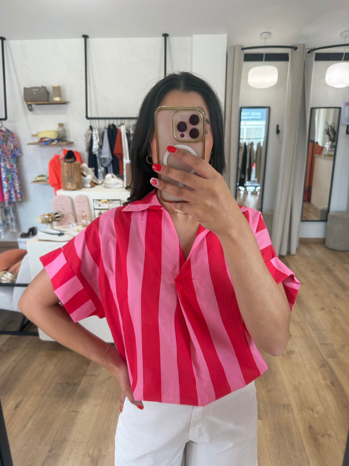 Blouse rouge rose - rayure