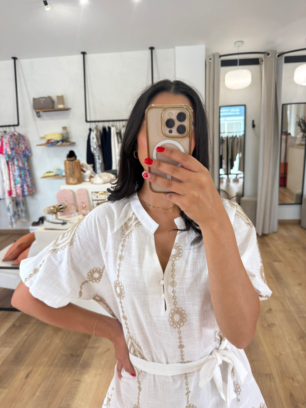 Robe broderie beige - Inos