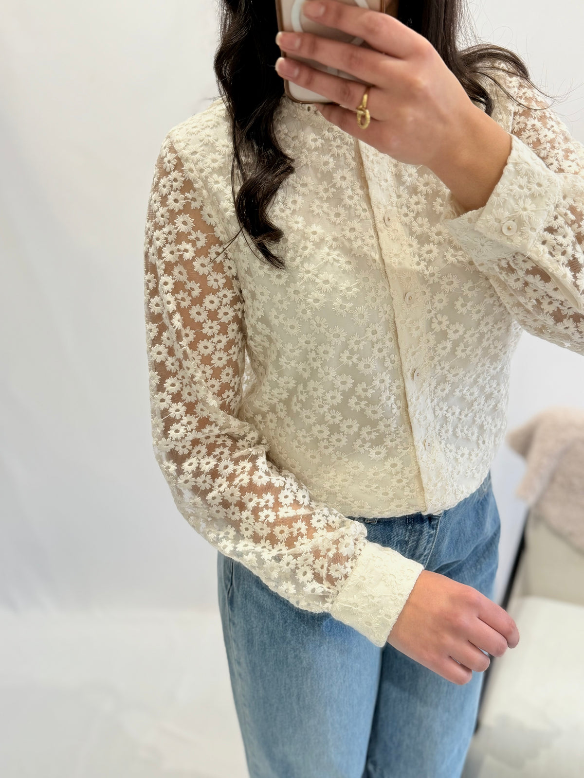 Blouse dentelle beige - Léo