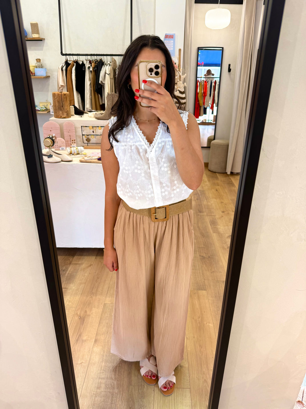 Pantalon gaze de coton - Camel