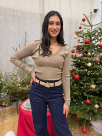 Haut col V taupe  - Aurel