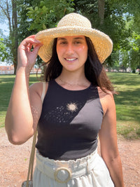 Top noir broderie court - Soleil