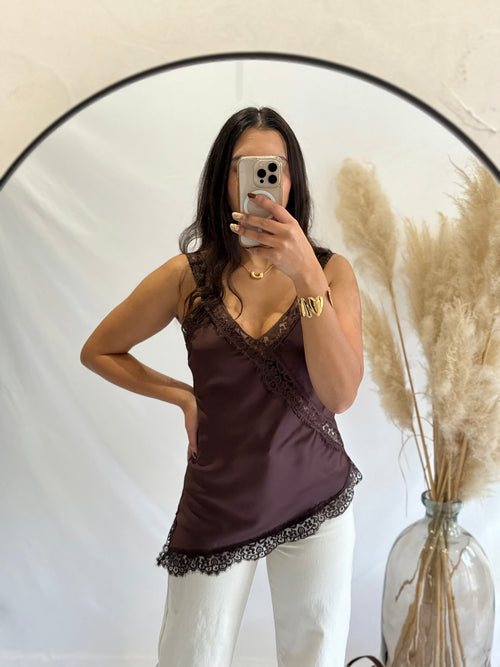 Top marron dentelle - Iruis