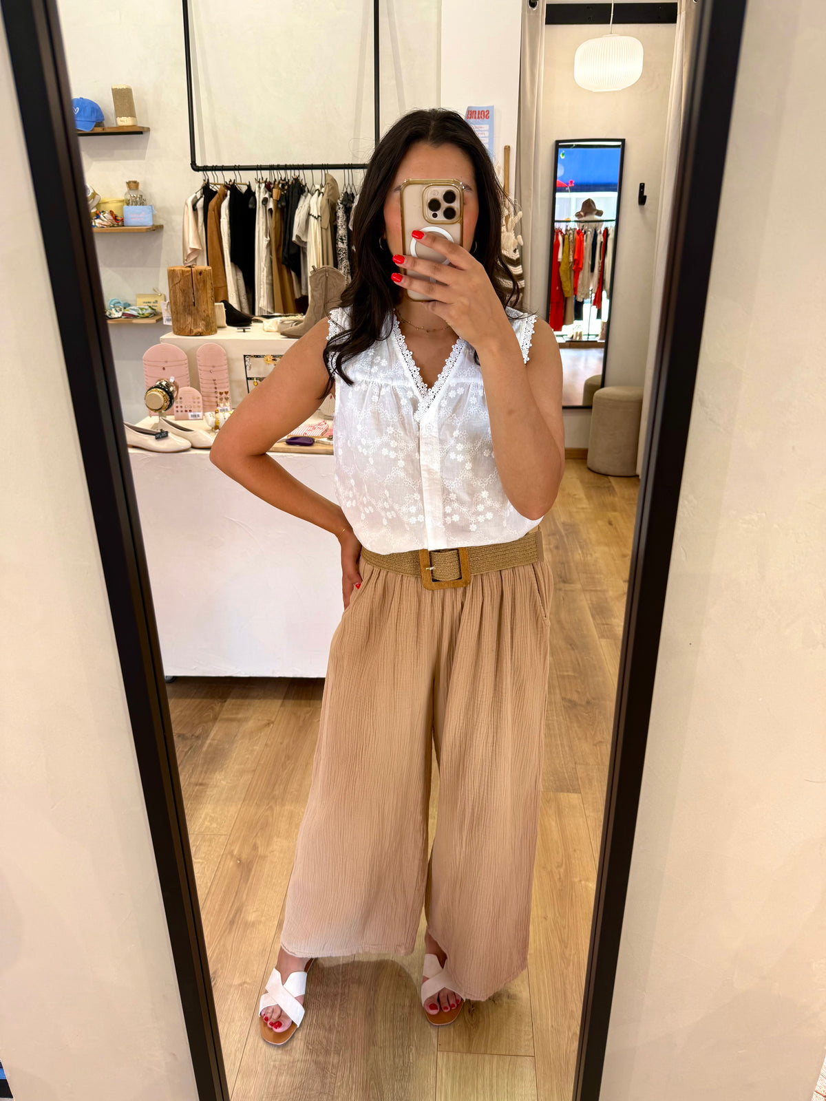 Pantalon gaze de coton - Camel