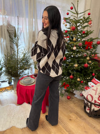 Pull jacquard taupe - Monia