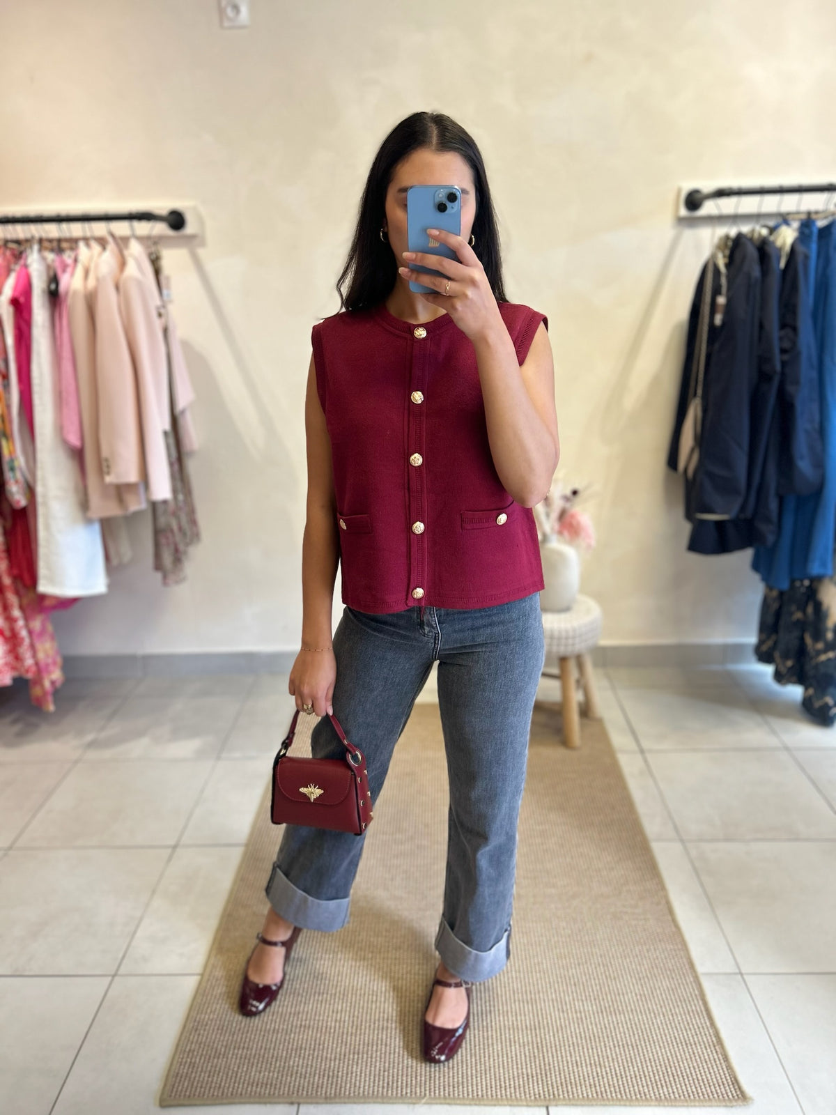 Gilet Manche Courte Bordeaux - Alice