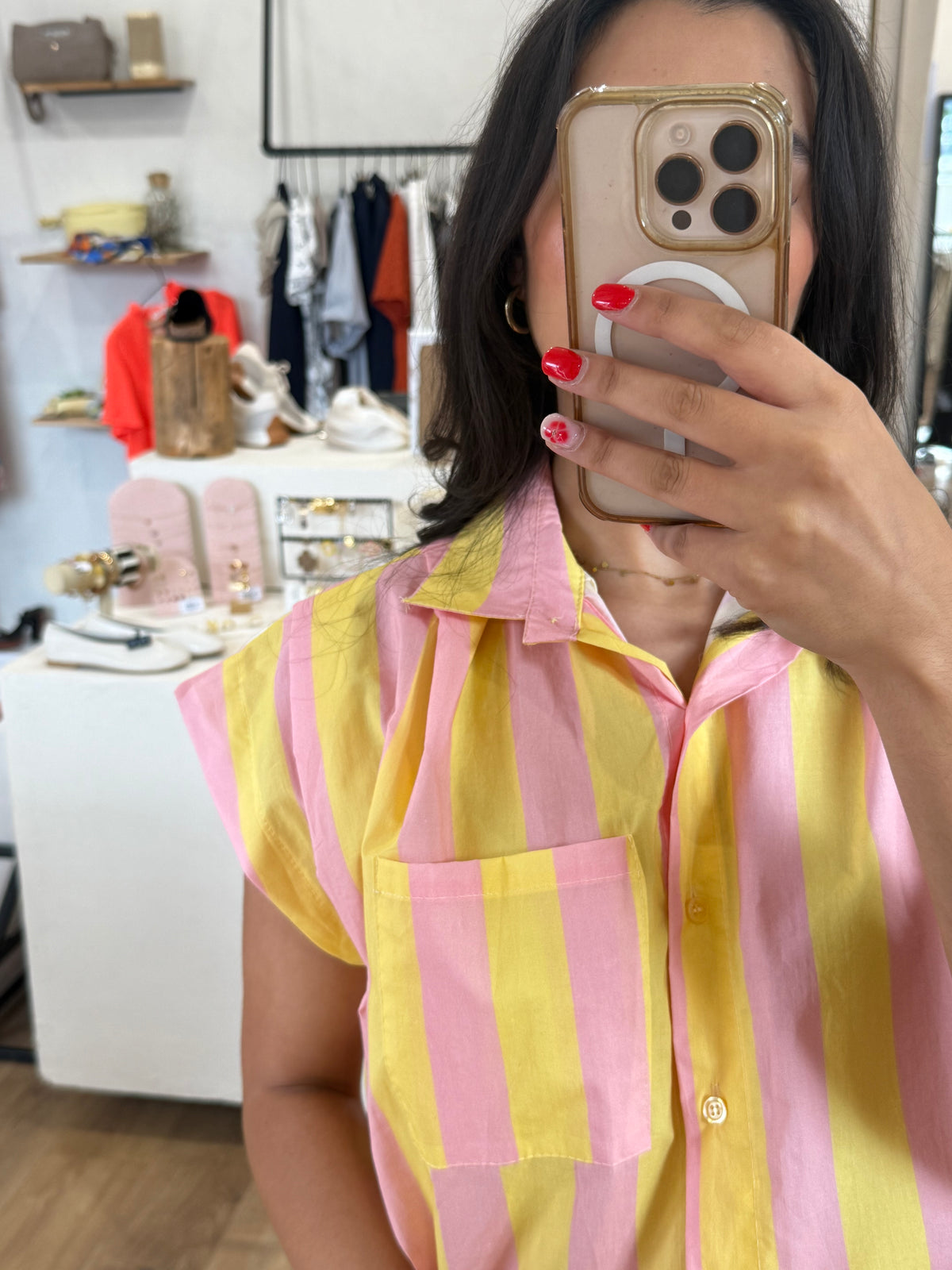 Blouse jaune rose - rayure