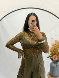 Haut dentelle - kaki