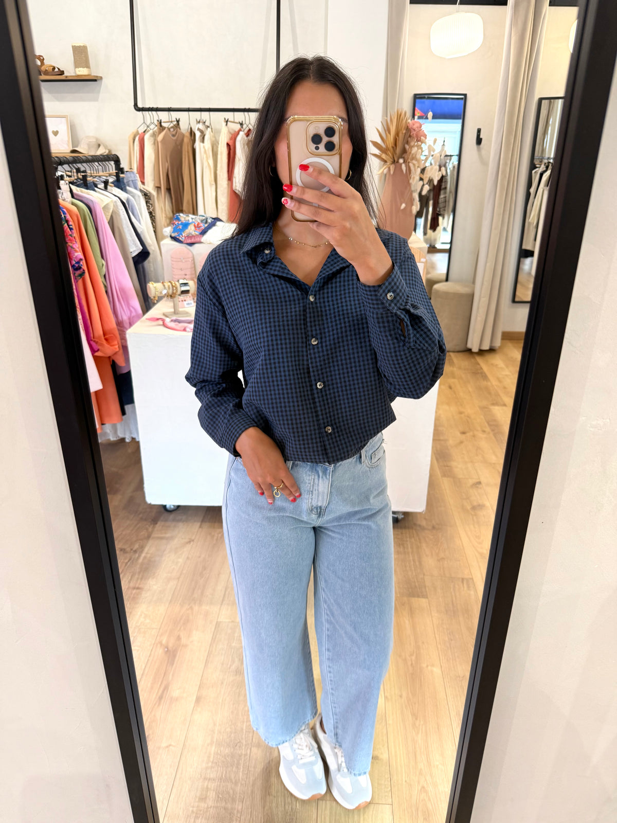 Blouse carreaux marine - Eva