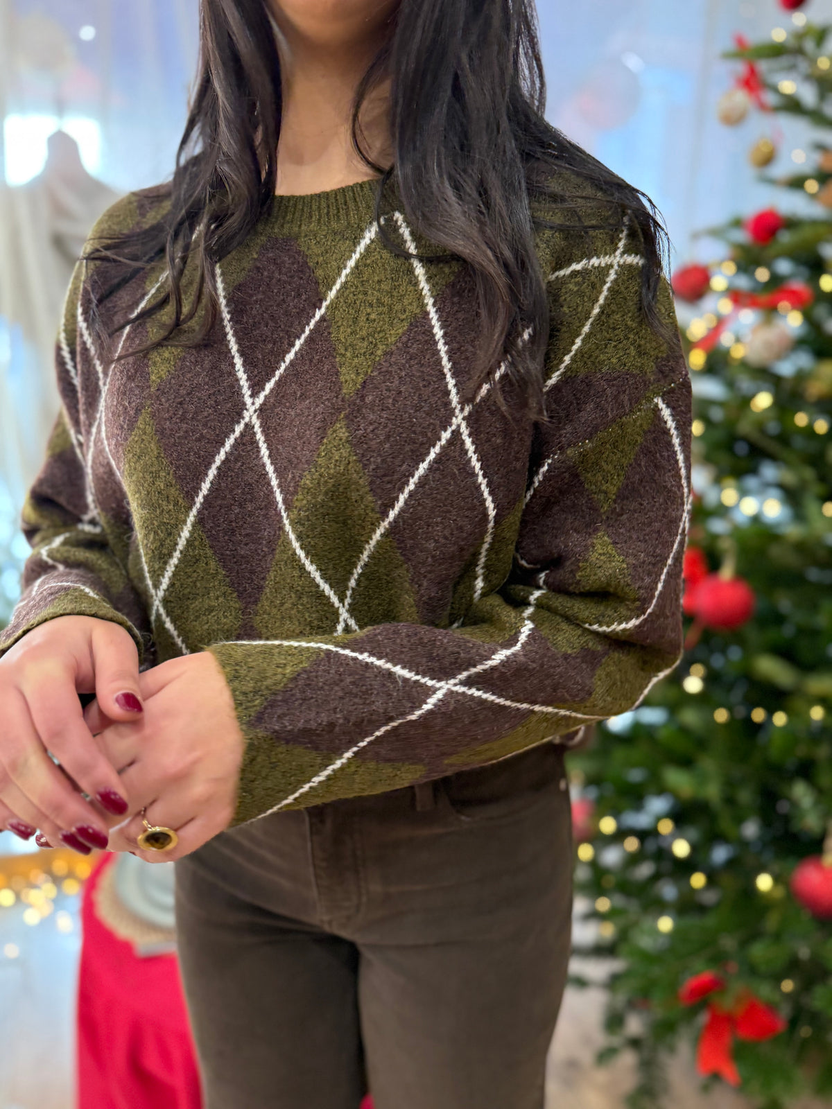 Pull jacquard kaki - Monia