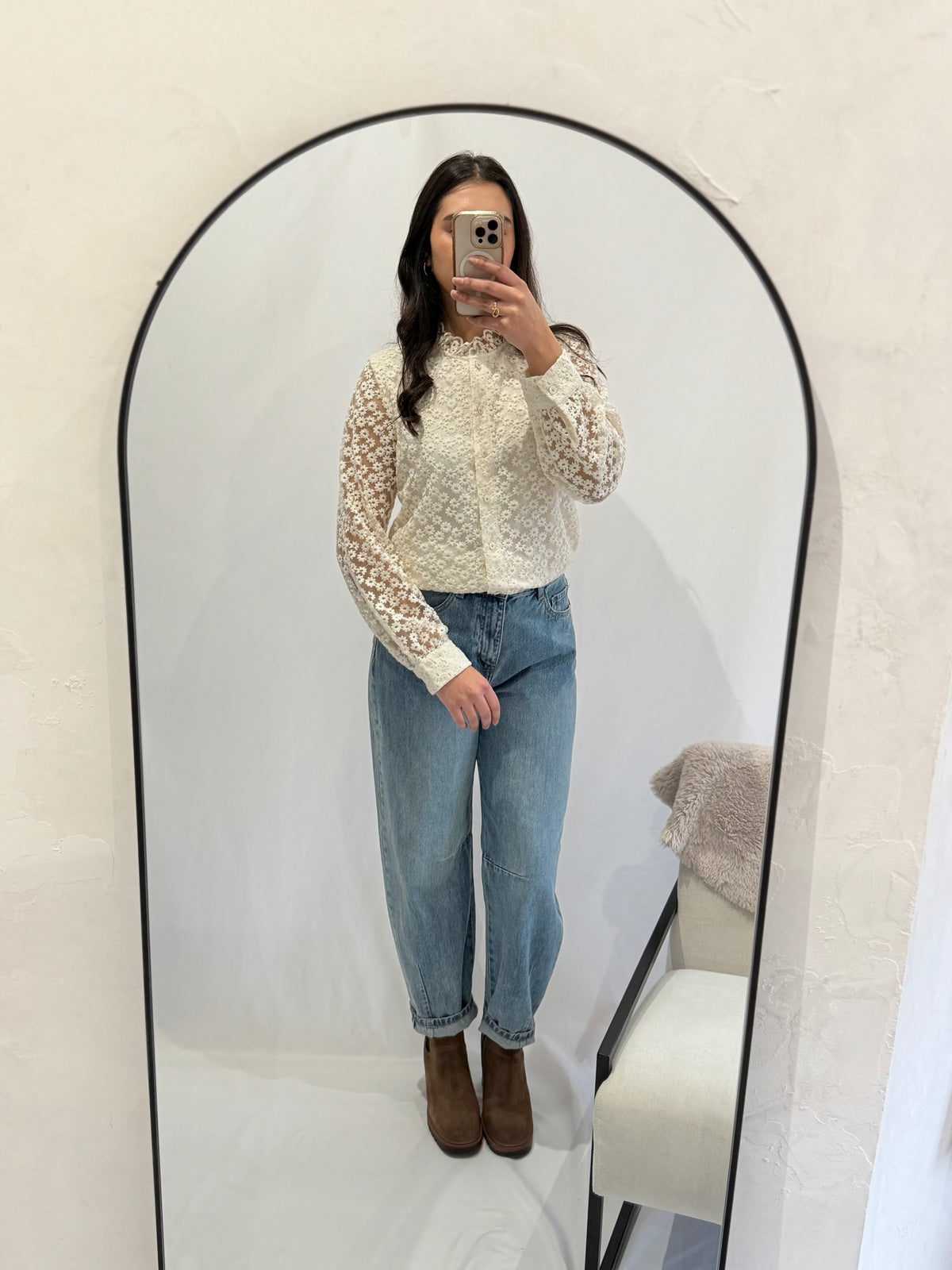 Blouse dentelle beige - Léo