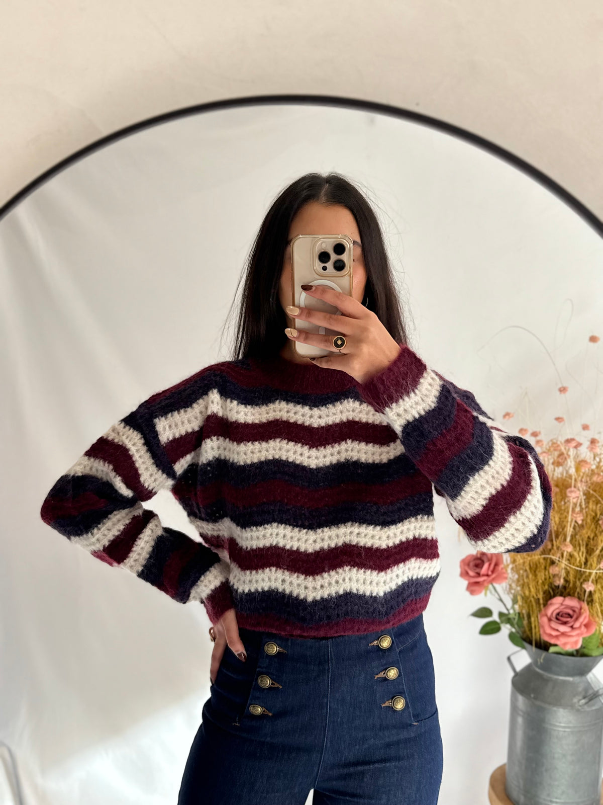 Pull rayure bordeaux - Margot