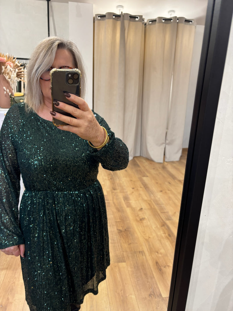 Robe vert sequins - Madie