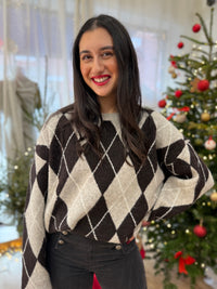 Pull jacquard taupe - Monia