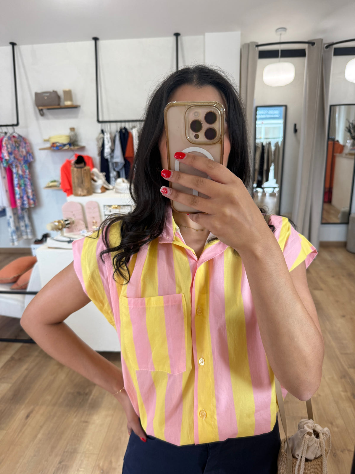 Blouse jaune rose - rayure