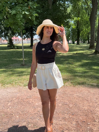 Top noir broderie court - Soleil