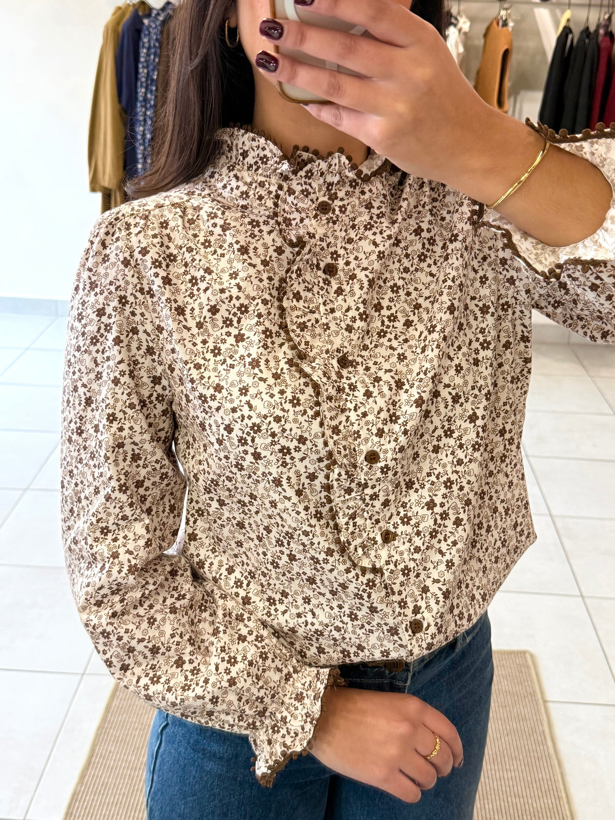 Blouse motifs marron - Elisa