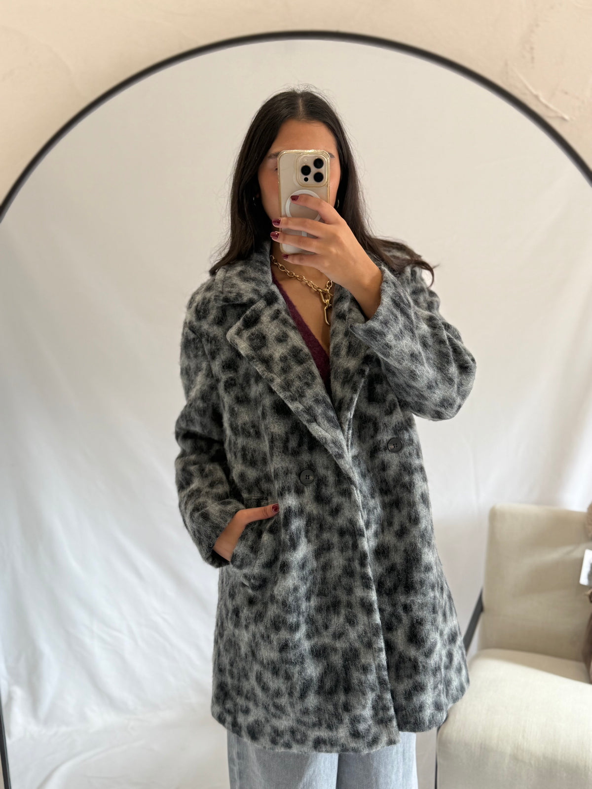 Manteau léopard gris - Émeline