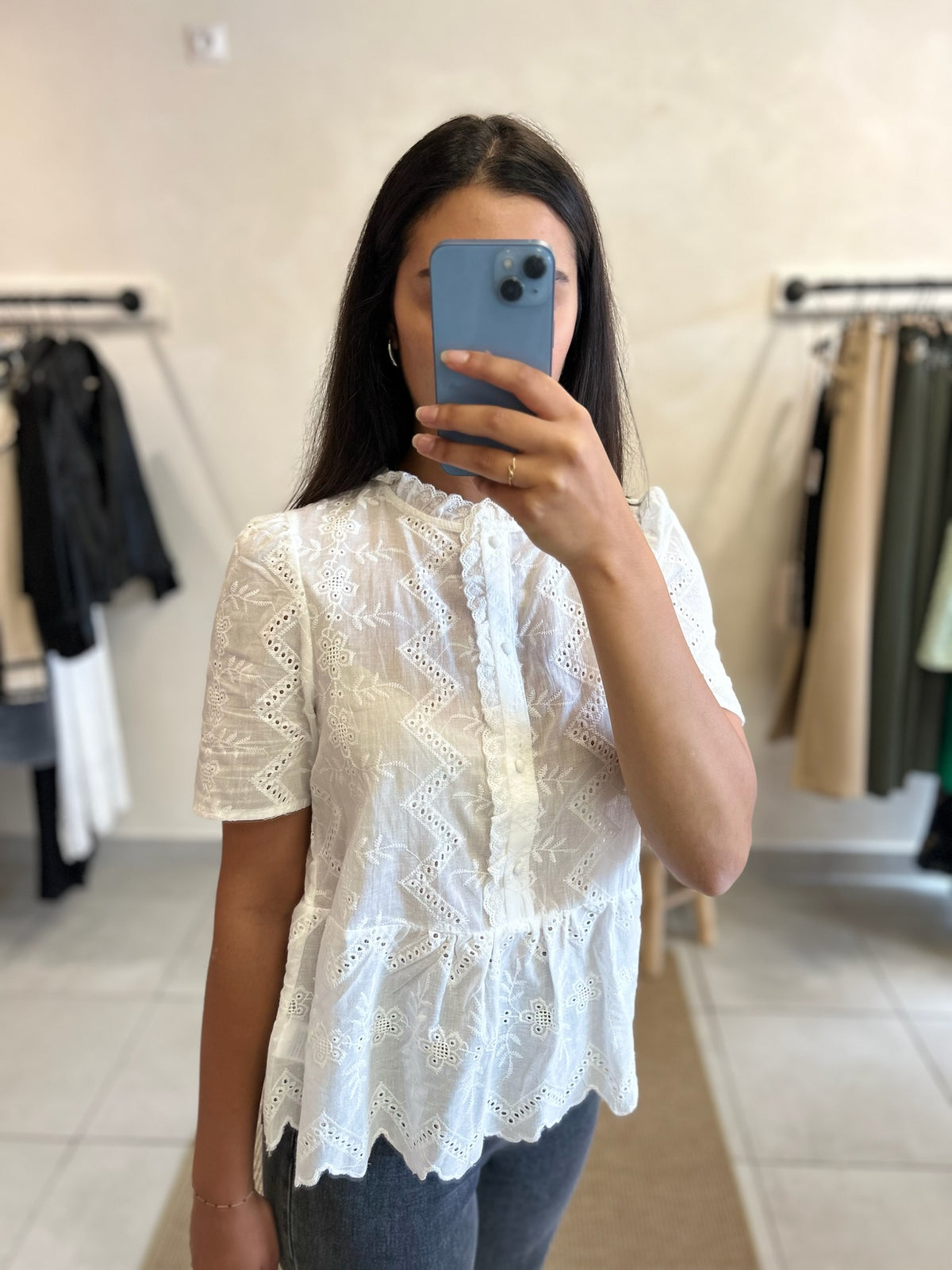 Blouse manche courte Blanc - Ema