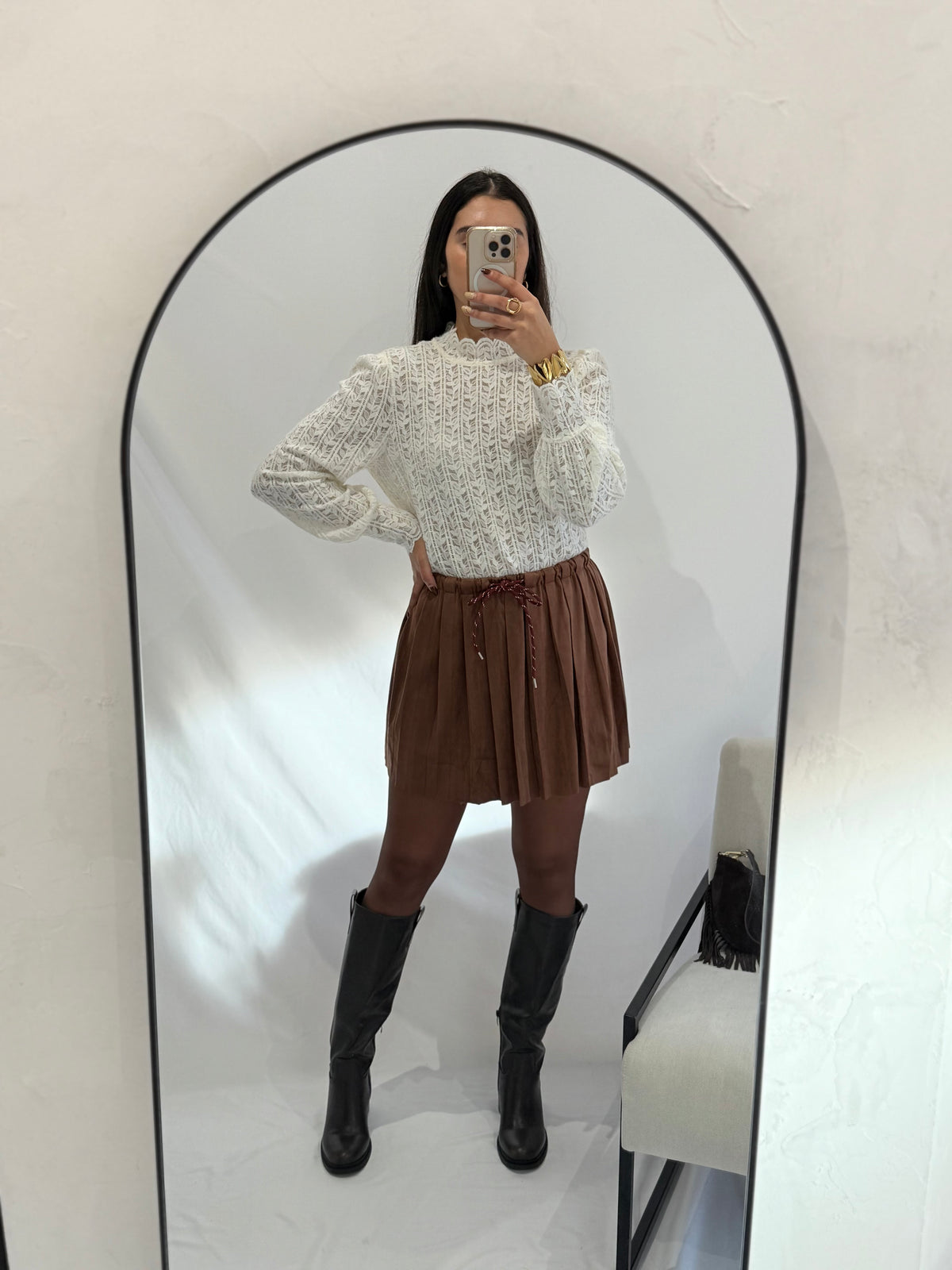 Jupe plissée choco - Suédine