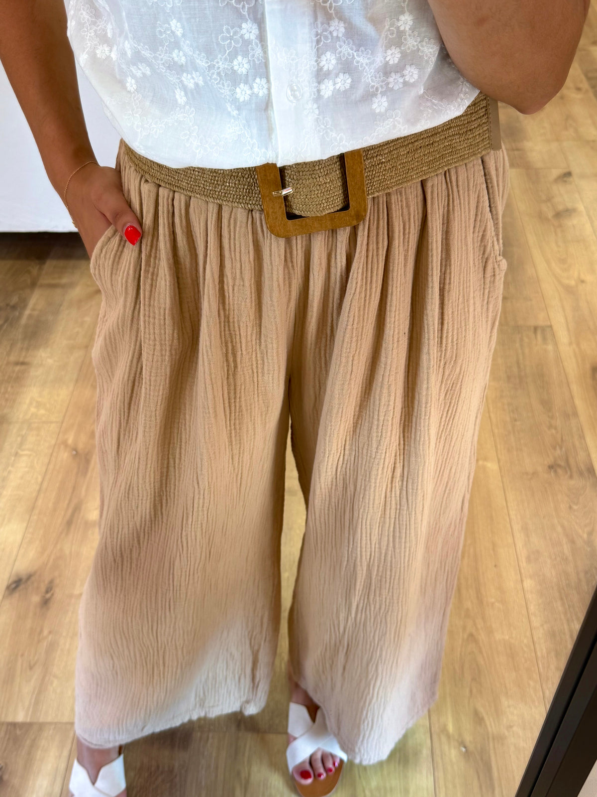 Pantalon gaze de coton - Camel