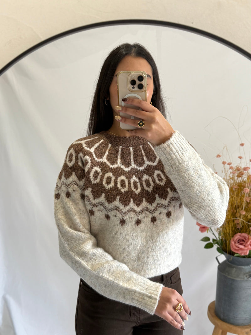 Pull beige motifs  - Jade