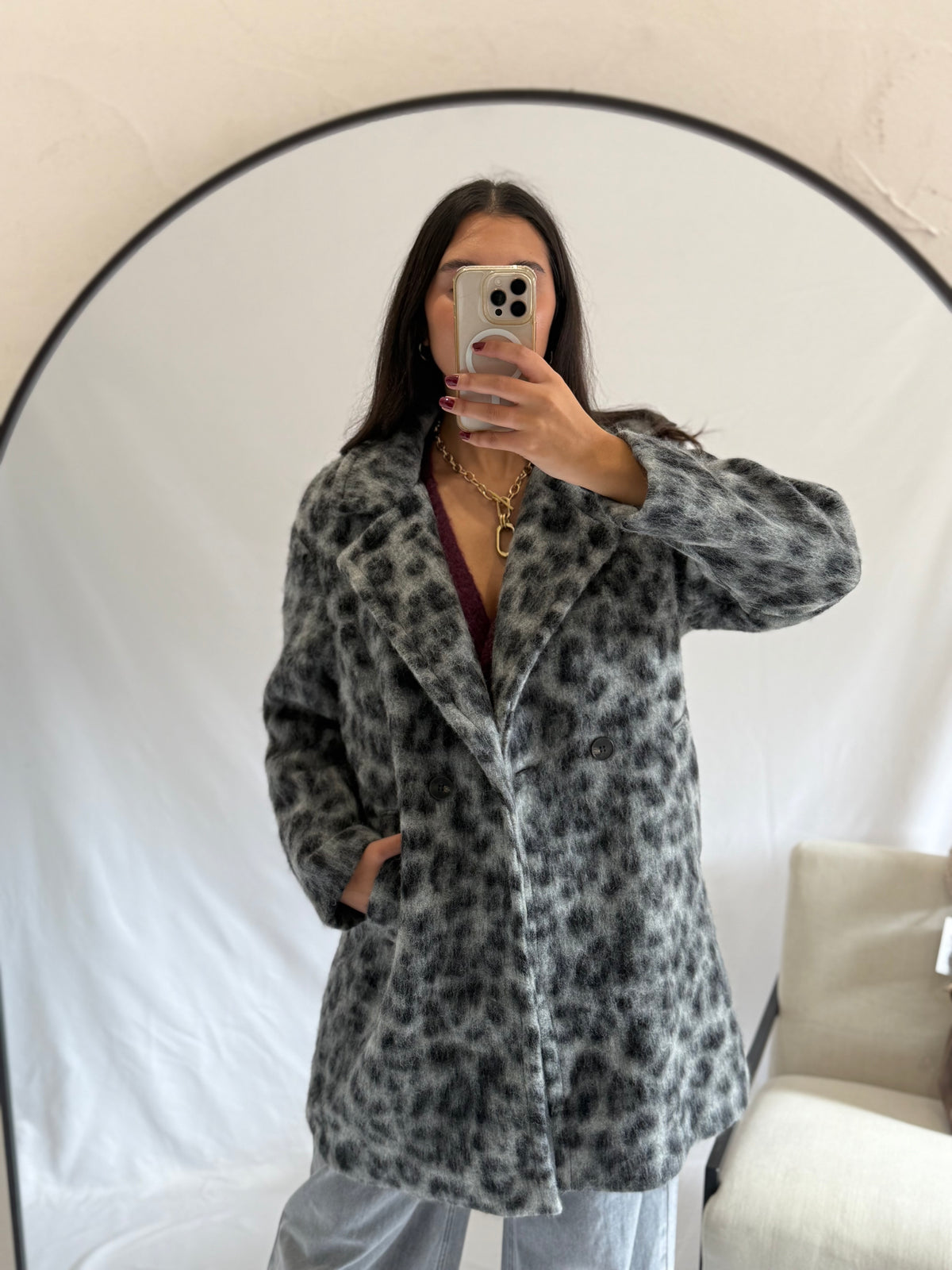 Manteau léopard gris - Émeline