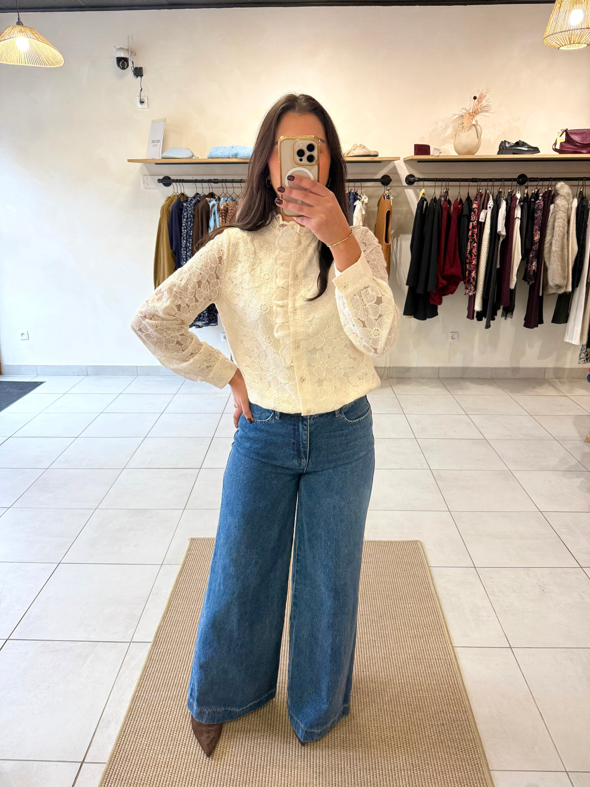 Blouse dentelle beige - Léna