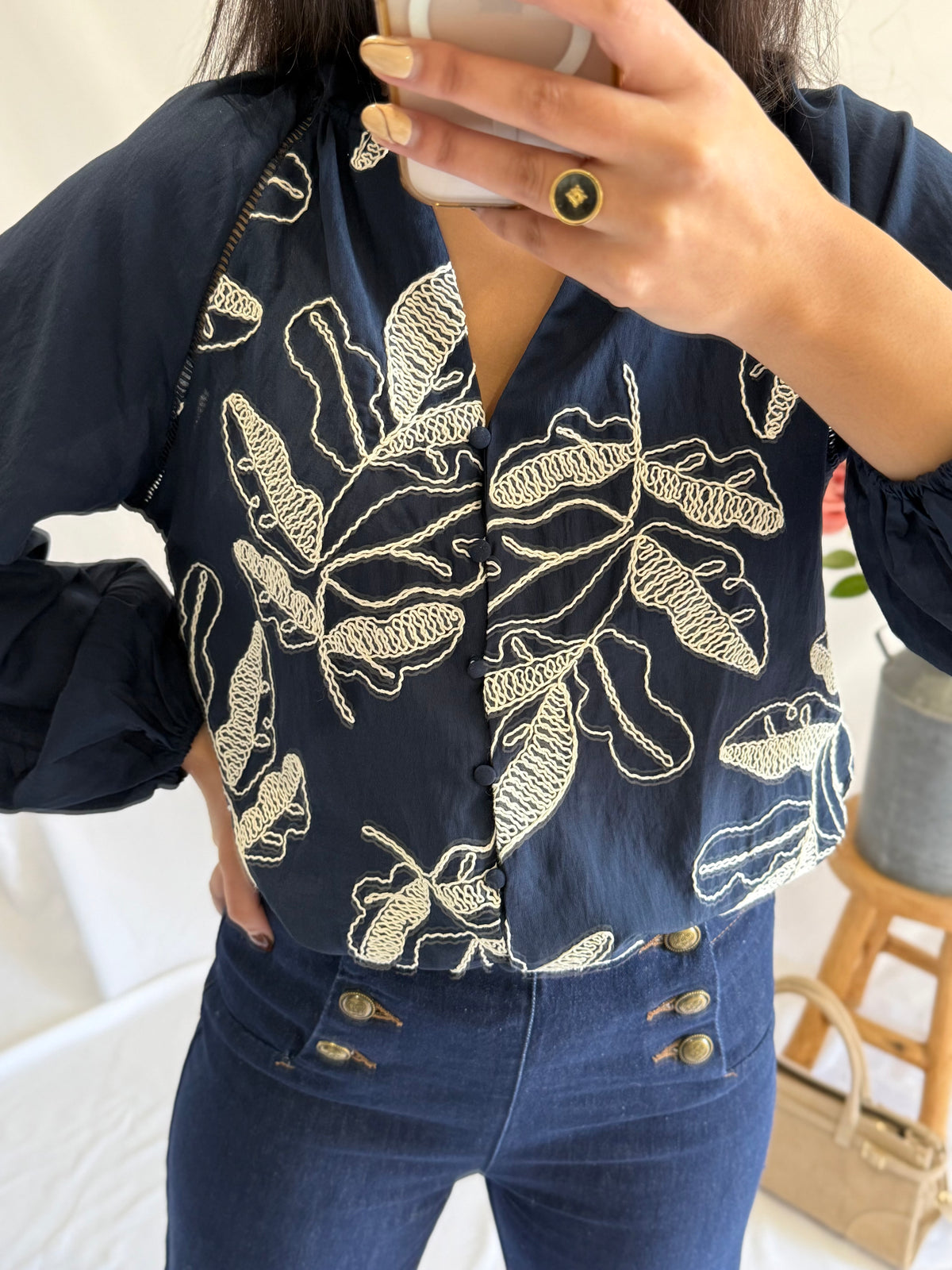 Blouse marine motifs - Ambre