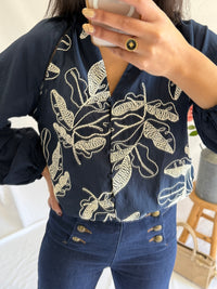 Blouse marine motifs - Ambre