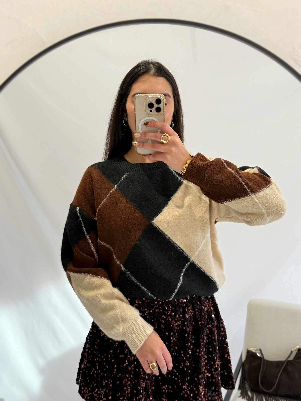 Pull jacquard noir - Ilona