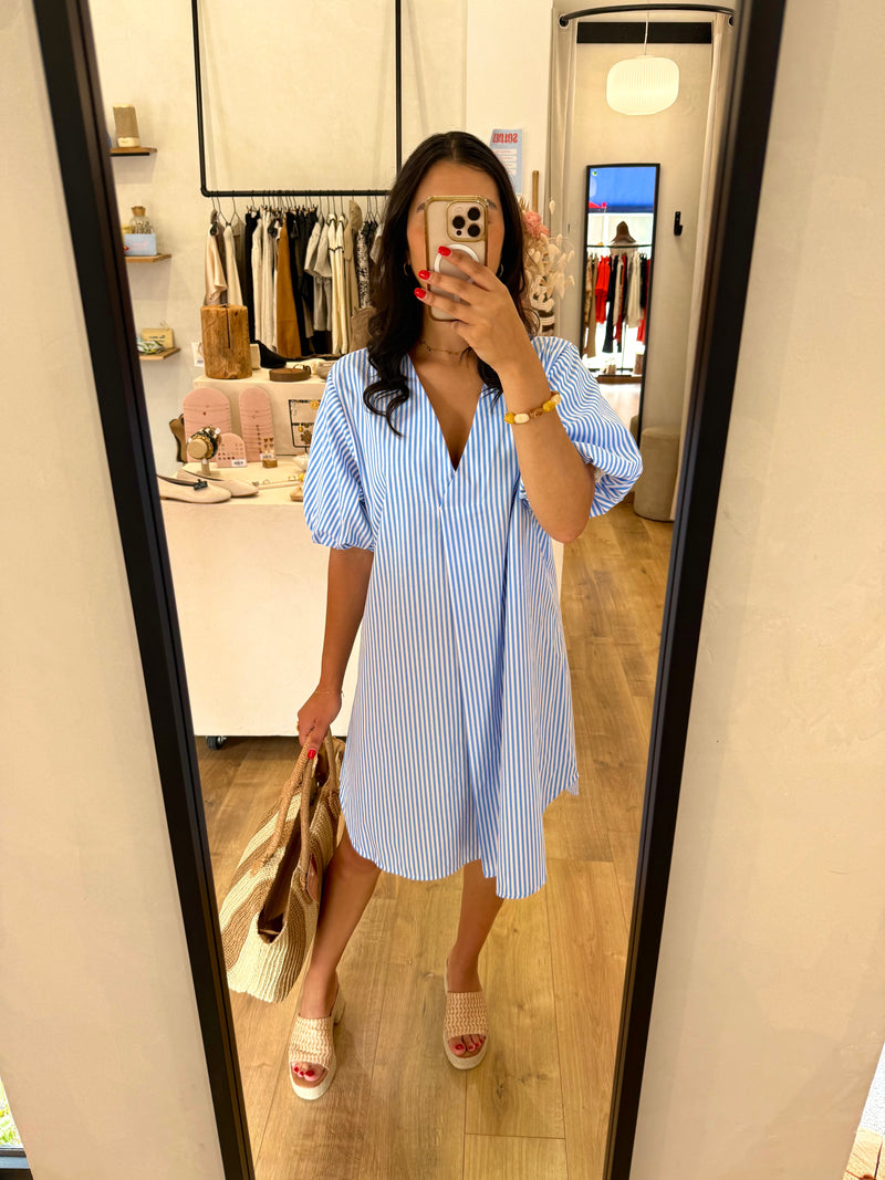 Robe bleu ciel - rayure