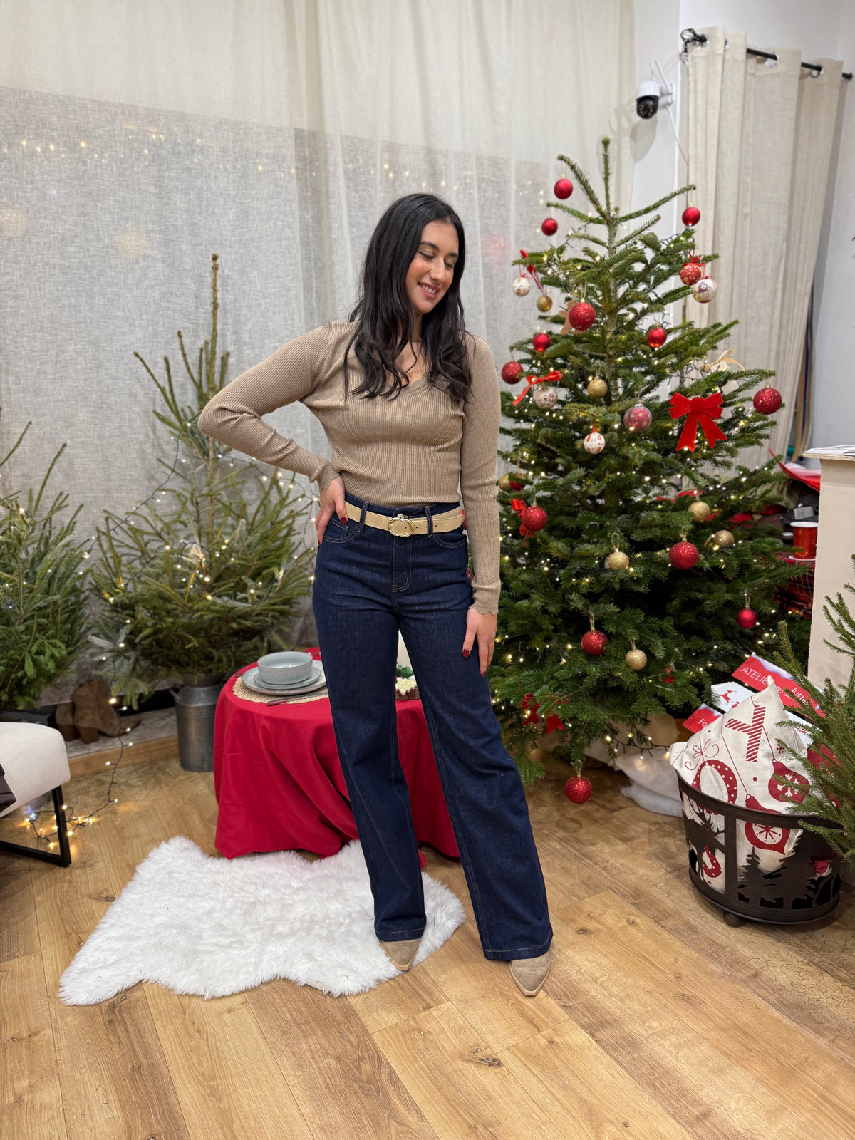 Haut col V taupe  - Aurel