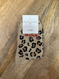Chaussette beige - léopard