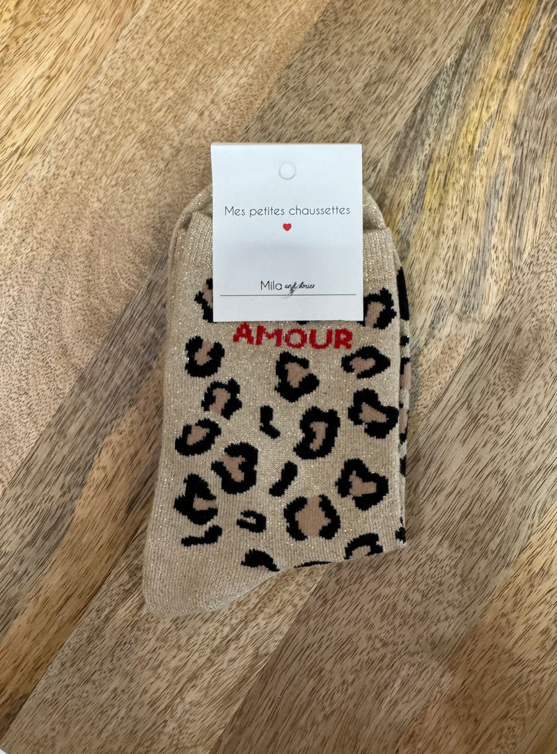 Chaussette beige - léopard