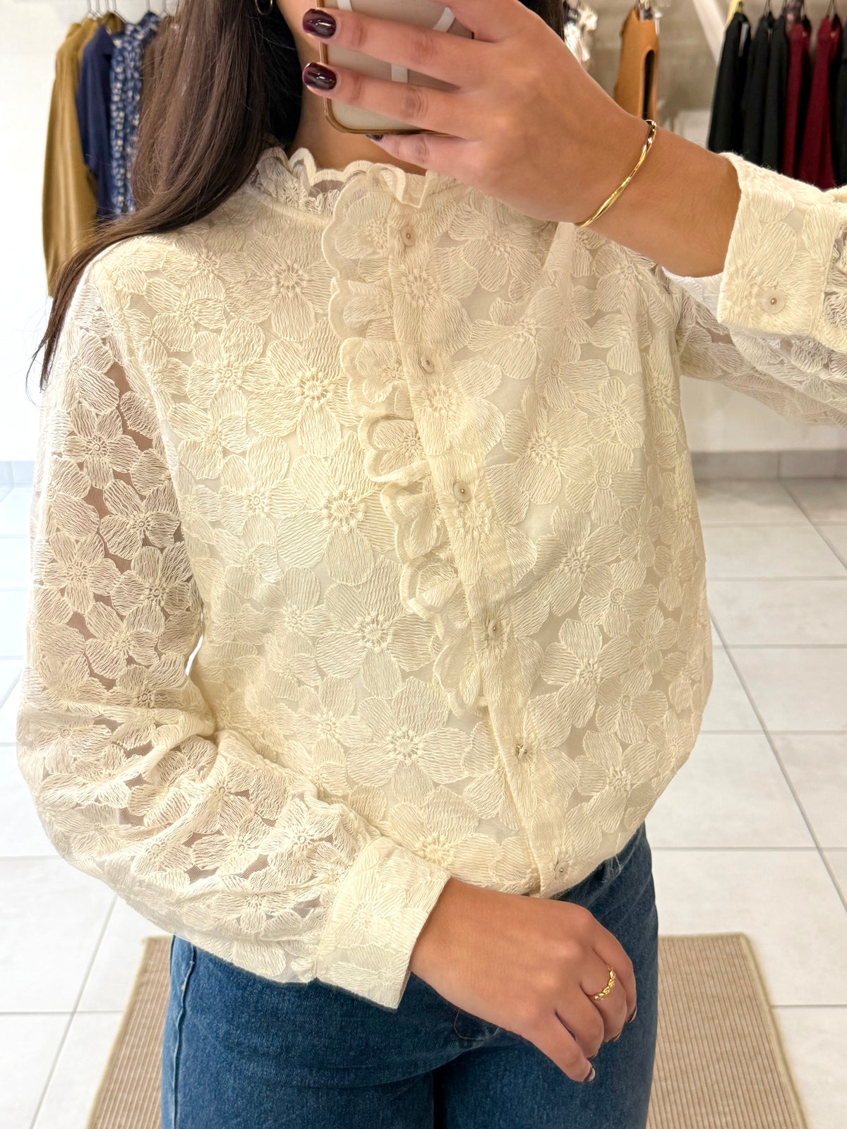Blouse dentelle beige - Léna