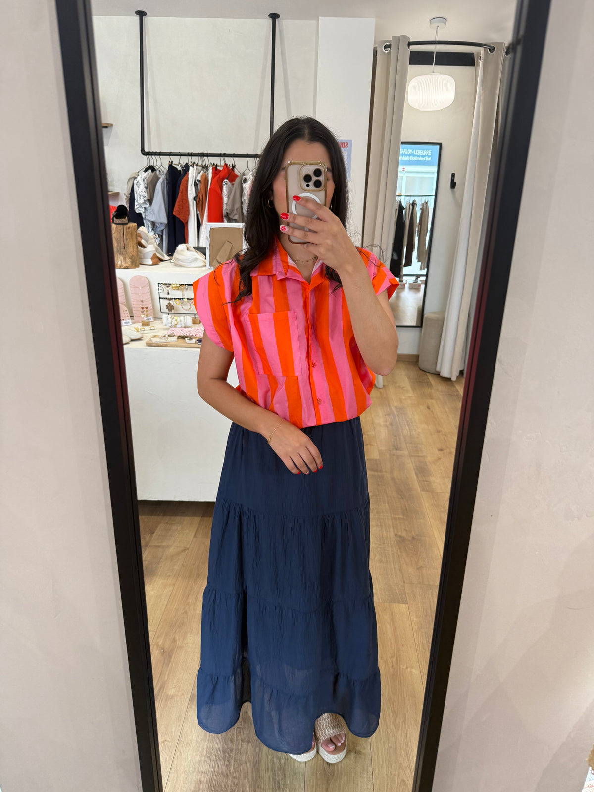 Blouse fushia orange - rayure