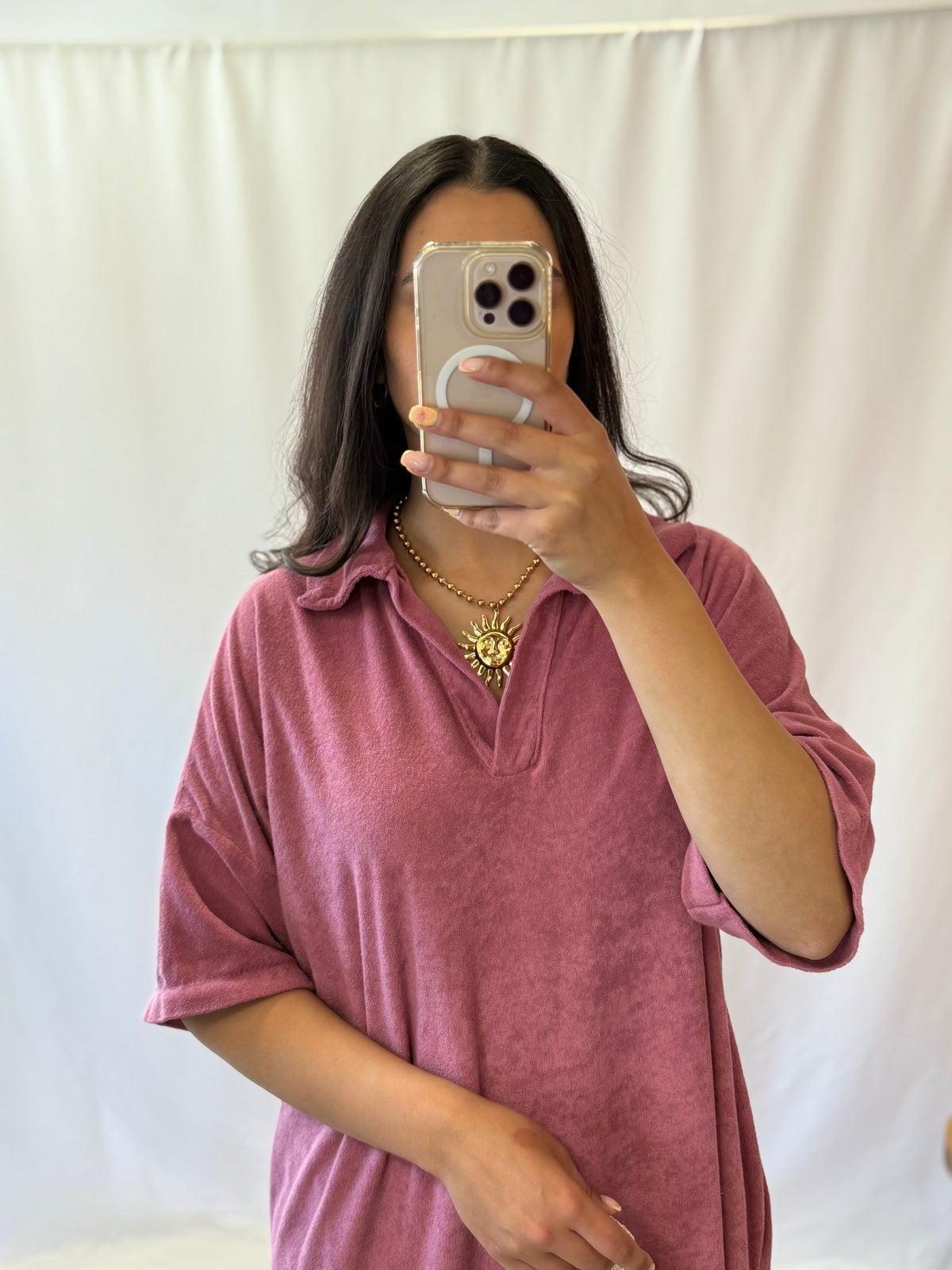 Robe éponge vieux rose - Olivia
