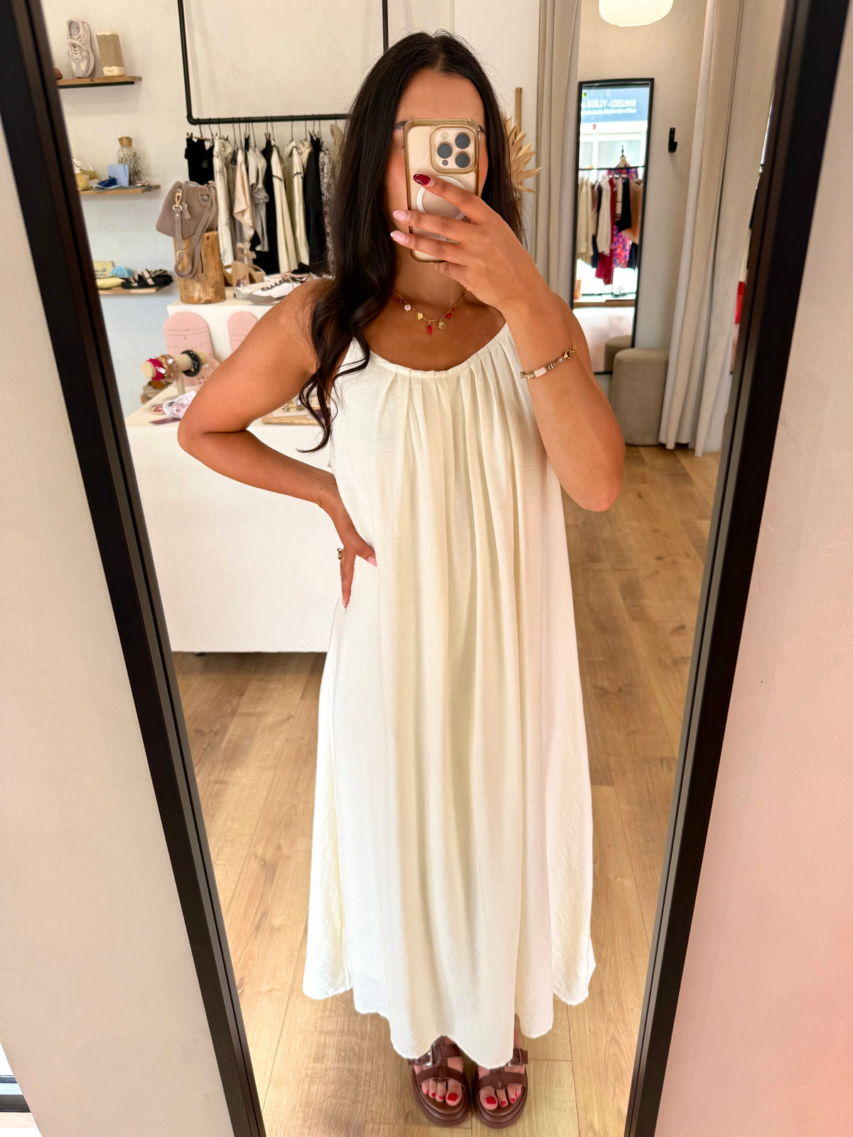 Robe long écru-rose