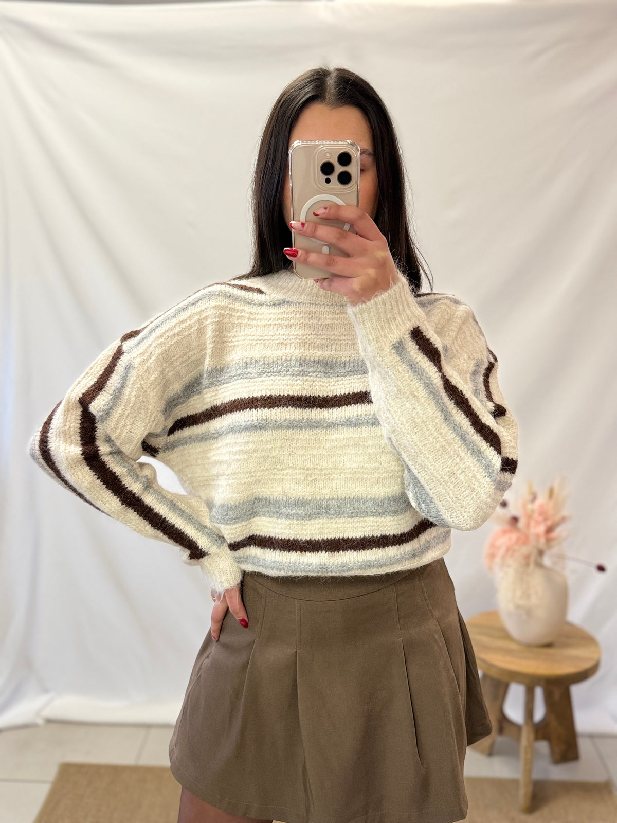 Pull rayure beige - Aude