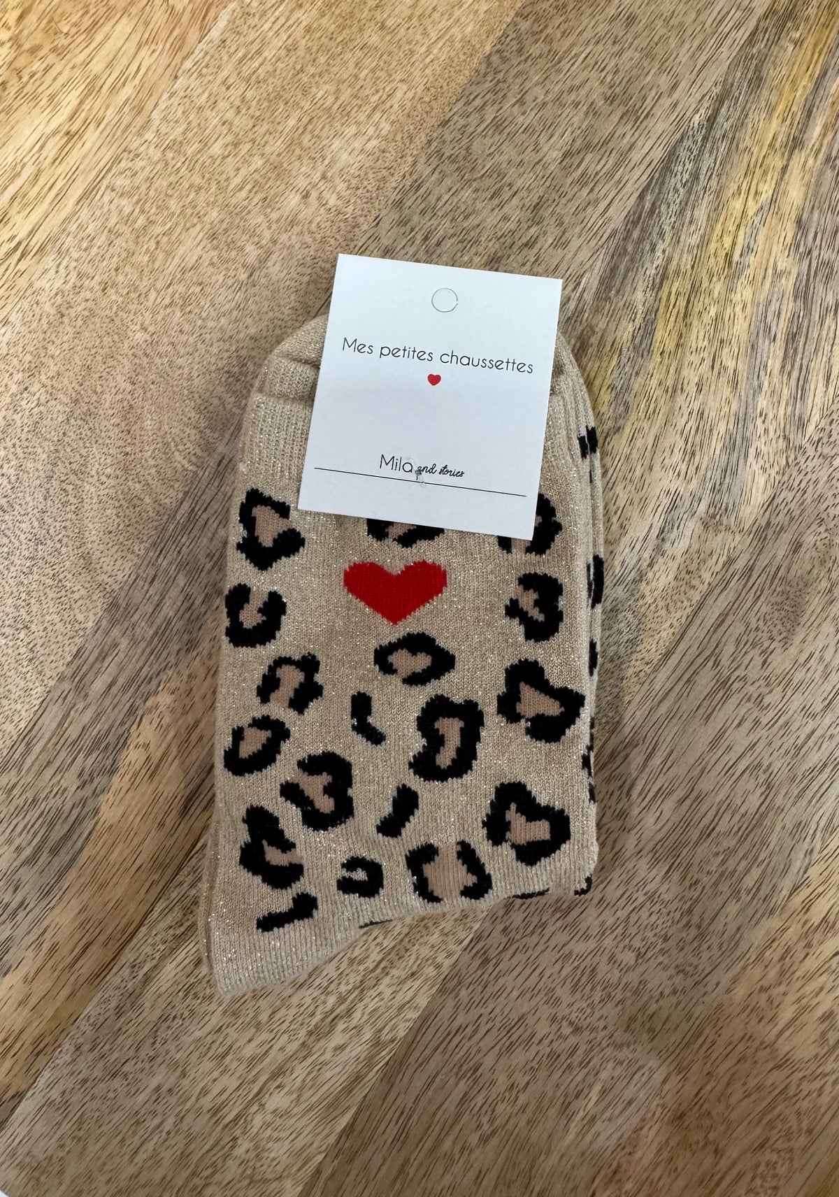 Chaussette beige - léopard