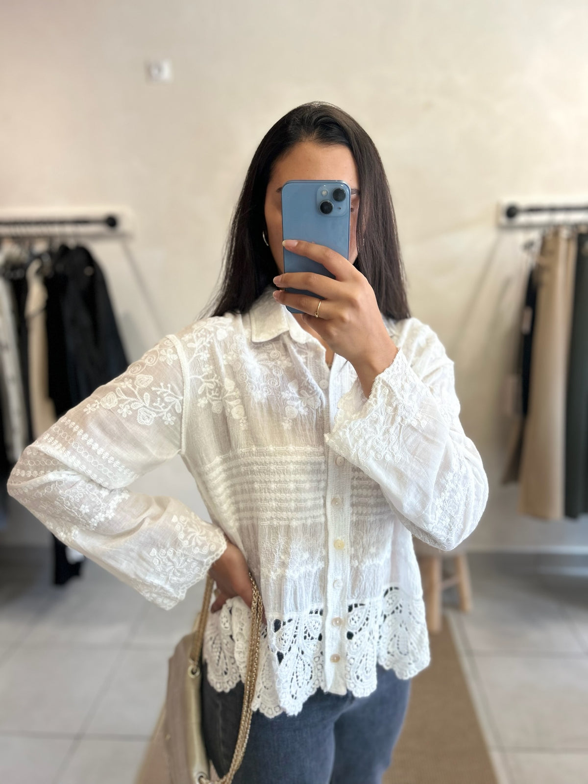 Blouse motifs blanc - Amanda