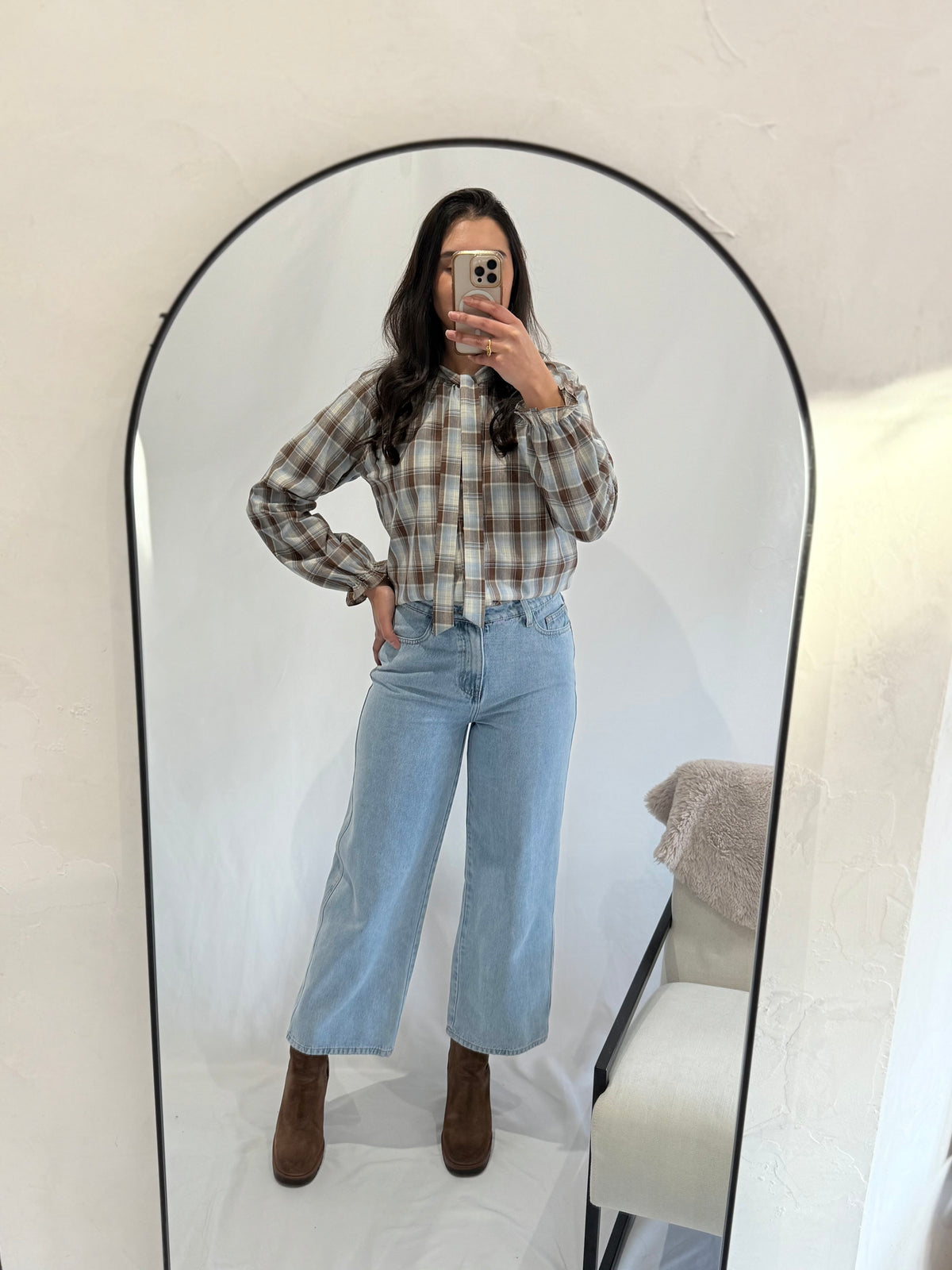 Blouse vichy bleu choco - Emy