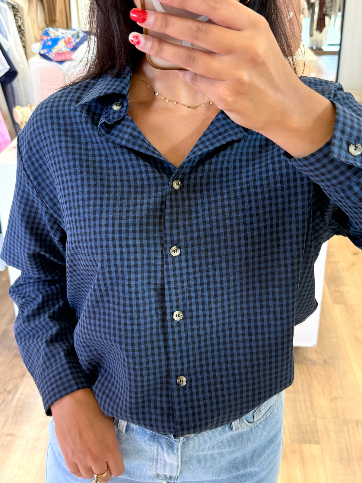 Blouse carreaux marine - Eva