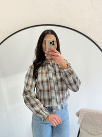 Blouse vichy bleu choco - Emy