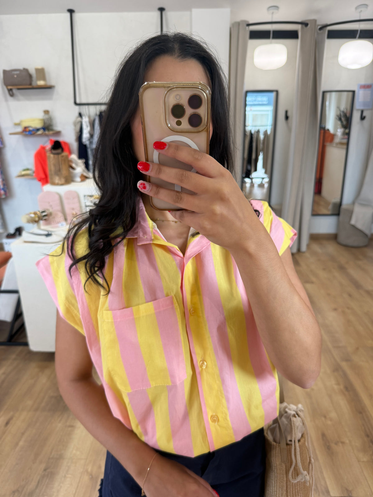 Blouse jaune rose - rayure