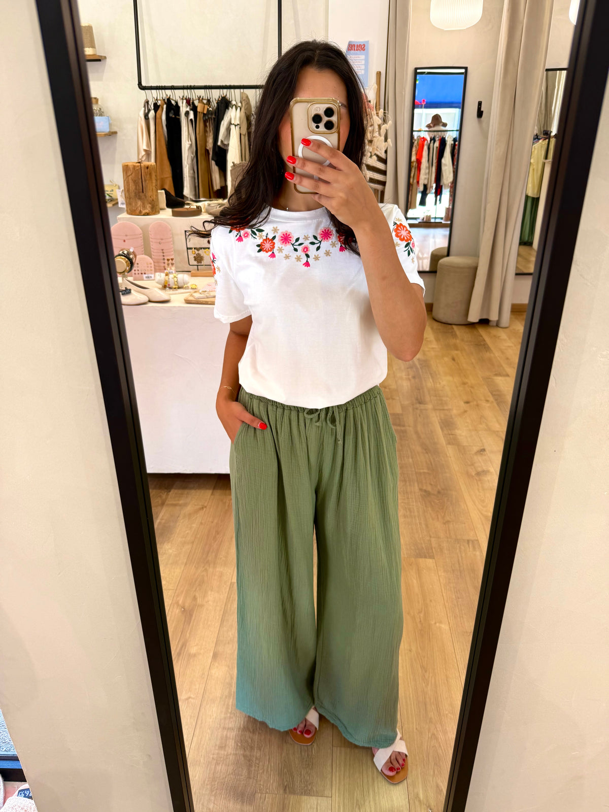 Pantalon gaze de coton - kaki