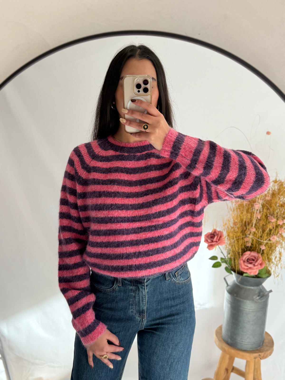 Pull rayure rose - Elina