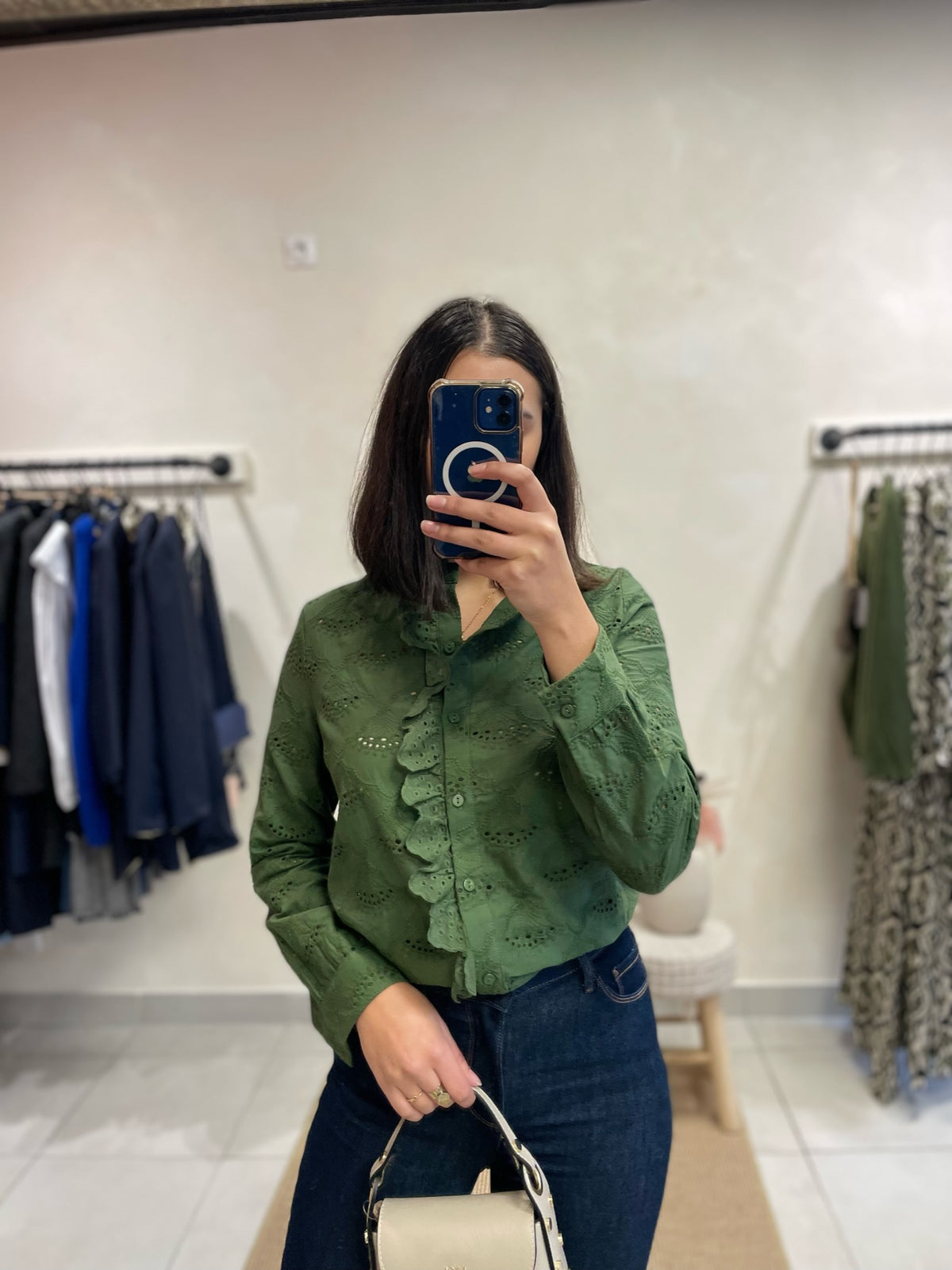 Blouse Broderie Vert - ELSA