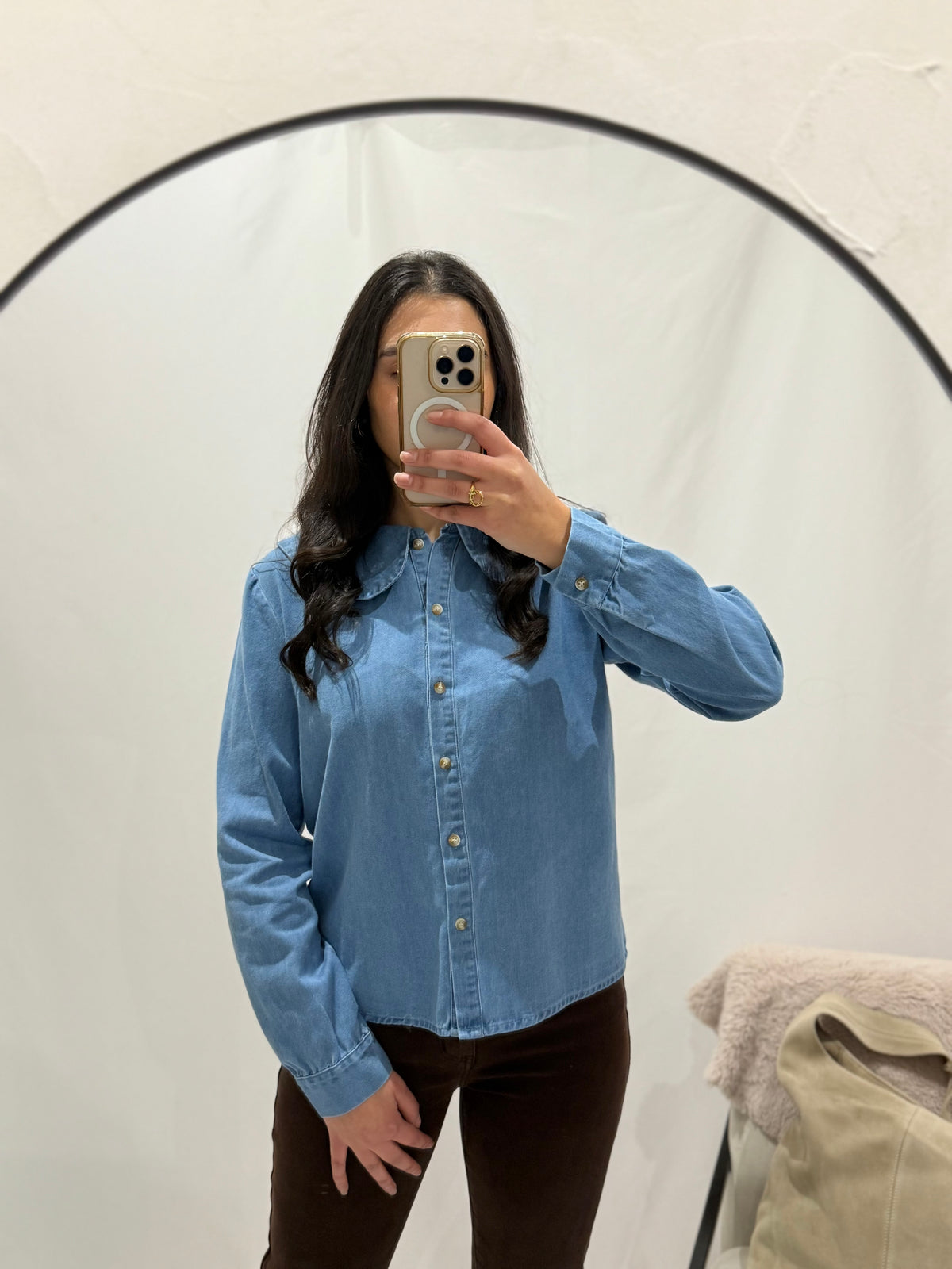 Blouse col claudine jean - Rose